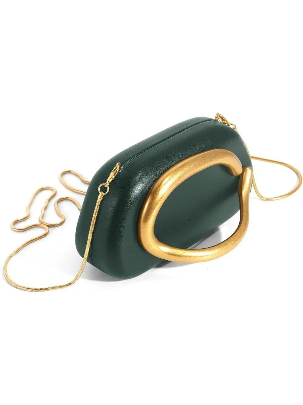 Women’s Leather Dark Green Acrylic Shell Clutch Purse Gold Chain Evening Handbag